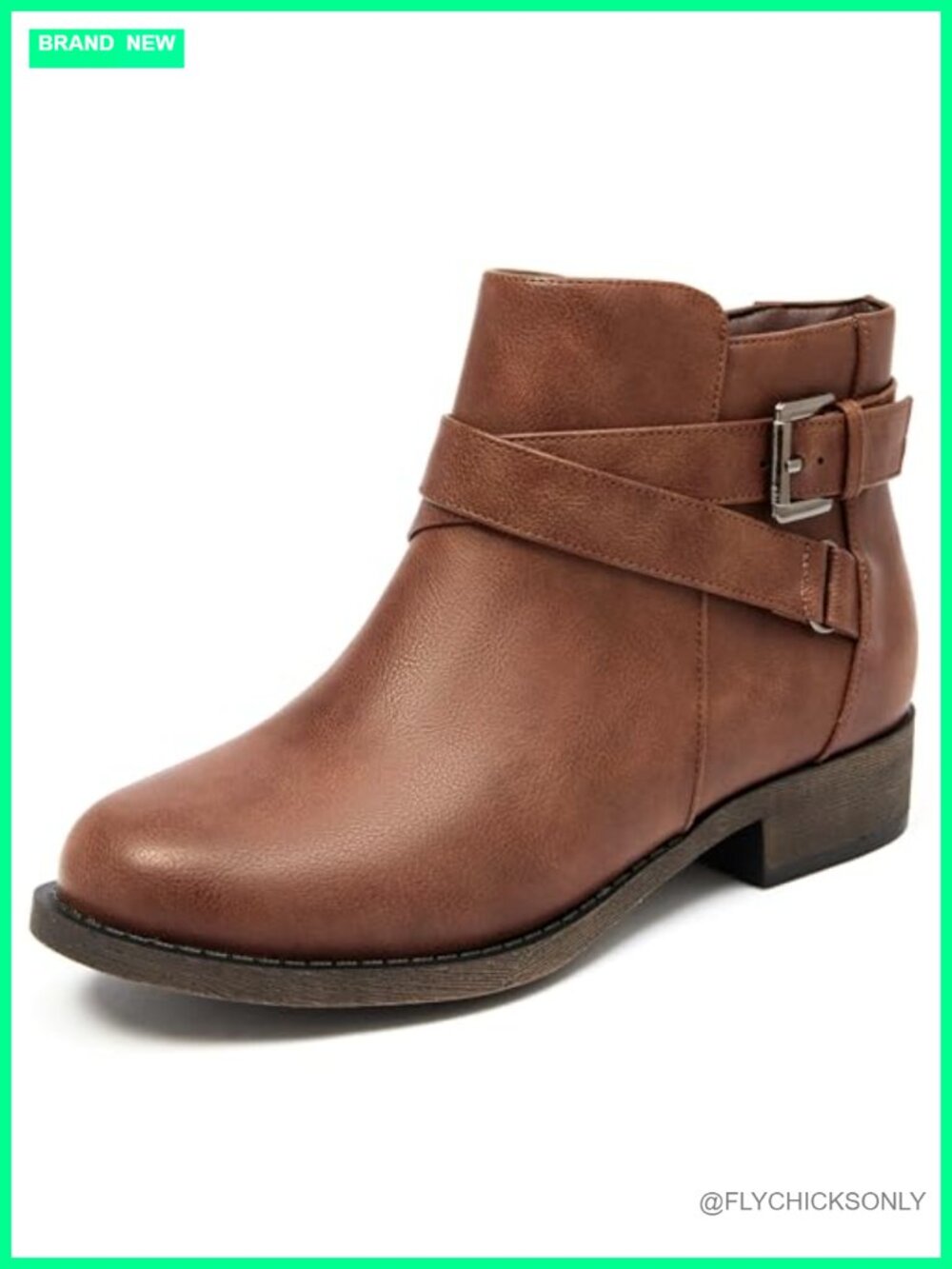 Faux Leather Ankle Boots Low Heel Zip Booties